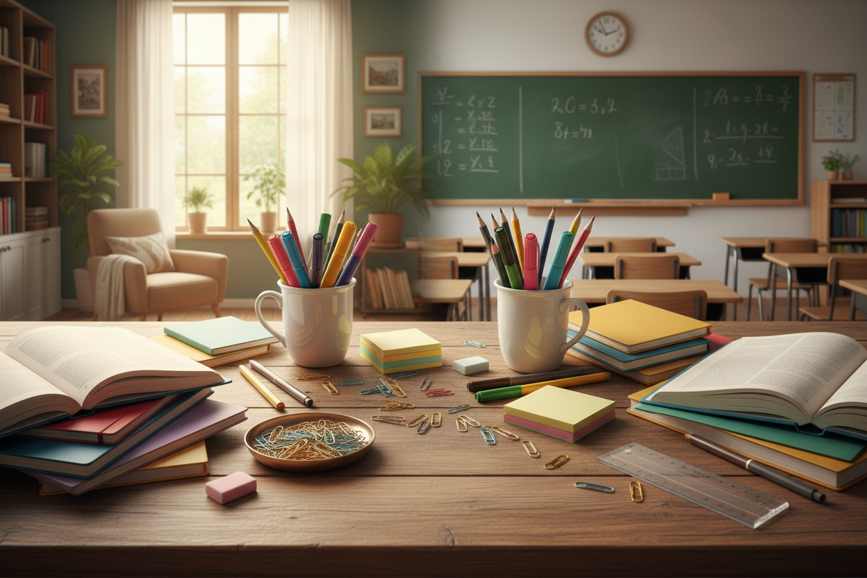 STATIONERY GOODS IN A CLASS AND HOUSE SETTING
